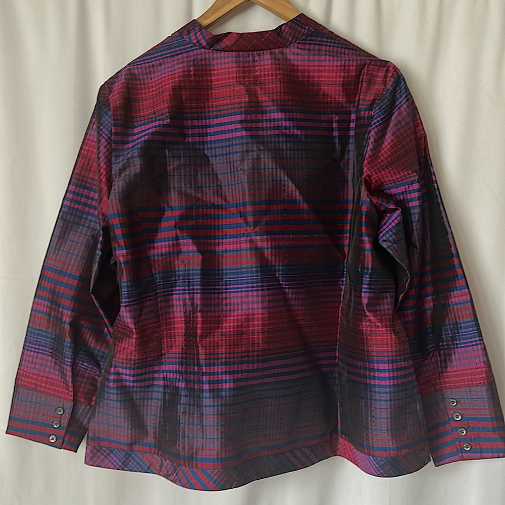 Coldwater Creek NWT Plaid Zip Front Long Sleeve Silk Jacket Coat **Size 2X** 🌺🌺 - Picture 3 of 5